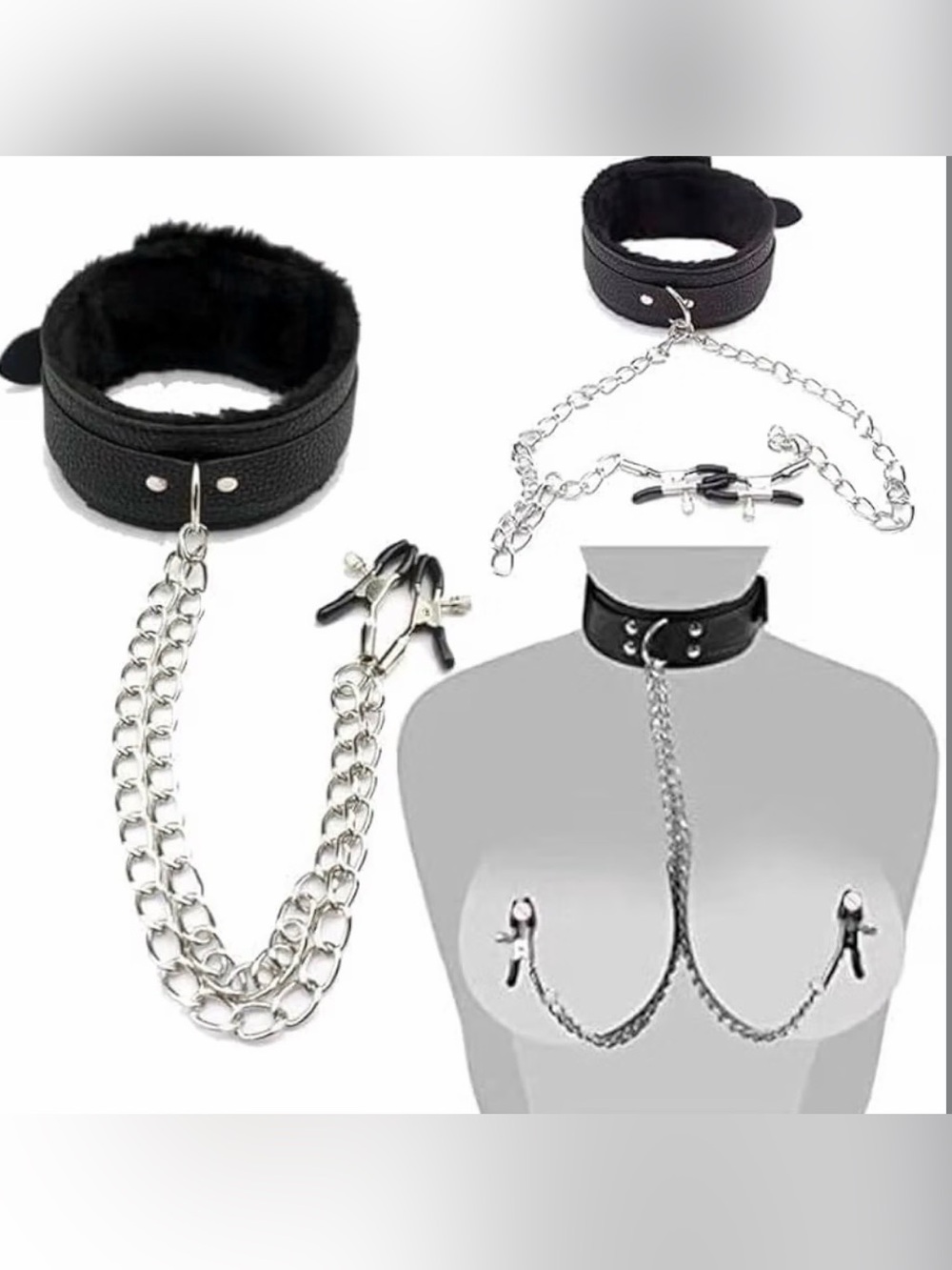 Amazon Nipple Jewelery Metal Clamps Faux Leather Set